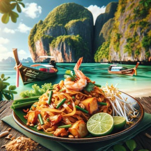 Delecious_pad_thai_with_Krabi_in_the_background Delecious_pad_thai_with_Krabi_in_the_background